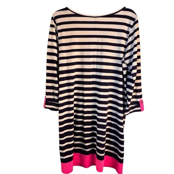 Lilly Pulitzer Linden T-Shirt Striped A-Line Blue, White and Pink Dress, Sz L - Picture 3 of 9
